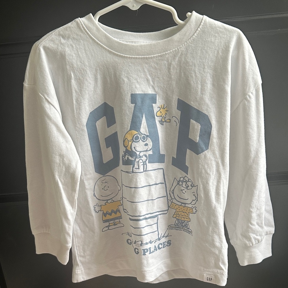 GAP Kids White and Blue Snoopy Long Sleeve Tee